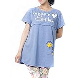 (Megumi) Tシャツ マタニティ ファスナー 授乳服 ハッピー スマイル ブルー Lサイズ相当