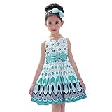 Kukiwa ノースリーブ、プリント、ピーコックスカート蝶結ぶ 子ども服 チュールスカートキッズ ドレスキッズ ガールズ フォーマル ワンピース 誕生日のプレゼント　イベント　パーティー　写真撮影　発