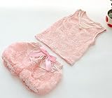 macaroni（マカロニ） ベビー 女の子 カワイイ フリフリ 立体 ローズ フラワー レース ツーピースセット フェイクパールネックレス 付き (2　110cm(4T))