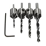 4個 5フルート皿穴ドリルビットリーマー木工面取り3mm-6mm