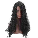 Dagly(TM) ロングキンキーカーリーナチュラルブラックウィッグ女性女の子パーティー高温耐熱人工毛かつら、延伸長さ26インチ