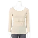 あったかインナー・産後用おしりすっぽり授乳口付クルーネック八分袖 サンドベージュ サイズ：Ｍ