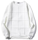 【Smile LaLa】 メンズ Tシャツ カットソー トレーナー シンプル カジュアル ブロック チェック ライン ブラック ホワイト 春 秋 (3XL, ホワイト（ブロック）)