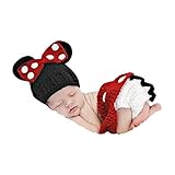 AmazingDeal ベビー 撮影服 マウス 記念写真 ネズミ 赤ちゃん 年賀状 可愛い 寝相アート ニット帽子セット 新生児 出産祝い (レッド) (Ｍ)