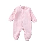 ベビー服　長袖ロンパース　前開き　新生児　子供服　春　秋　冬　綿１００％　カバーオール　赤ちゃん　ユニセックス　 無地 肌着　ピンク　6Ｍ