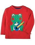 Frugi オーガニックコットン ベビー 長袖 Tシャツ レッド/かえる サイズ 12-18m （ 80 ）～3-4y （ 100 ） (12-18m（12-18ヶ月：80）)