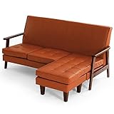 LOWYA （ロウヤ） ソファ ソファー カウチソファ ベンチソファ 3人掛け 木製フレーム ヴィンテージ風 レザー キャメル おしゃれ 新生活