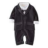 Zhhlinyuan 良質 Two pieces Newborn Tuxedo Romper Sets Elegant 赤ちゃん Boys Gentlemen Suits Jumpsuit
