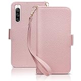 SZJAMIE Xperia 10 IV ケース 手帳型 SO-52C SOG07 手帳型ケース ソニー エクスペリア10iv カバー おしゃれ 可愛い 人気 耐衝撃 カード収納 純正 財布型 お洒落 シンプル 全面保護 横置きスタンド機能 ストラップ付き(Xperia 10 IV 第4世代 (SO-52C/SOG07)対応,アプリコットピンク)