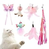 SONGWAY猫おもちゃ ねこじゃらし羽 チョウチョウ ピンク系可愛い魚交換用