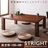 天然木ウォールナット材　和モダンこたつテーブル【STRIGHT】ストライト/長方形120×80 ウォールナットブラウン