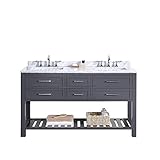 Ove Decors pasadenas-60 Vanity with Carrera大理石カウンタートップと2つ20 "長方形アンダーマウントBasins、60、"ダークチャコール