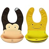 YUANSHOP1 折りたたみ式 ベビー用 スタイ スーパービブ 防水よだれかけ おもしろい 赤ちゃん お食事用防水ビブ エプロン ナイロン+シリコン マジックテープ ベビー用品 2枚セット (モンキ