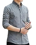 [JHIJSC] シャツ メンズ 長袖 カジュアル ビジネス 春 綿 無地 おしゃれ 大きいサイズ (グレー, XL)