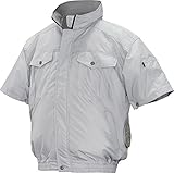 NSP 空調服 大容量バッテリーセット 半袖 ND-111B シルバー チタンコーティング 立ち襟 肩補強あり サイズ2L 8209648