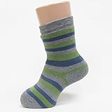 (グレェド) Groedoキッズ ソックス 裏パイル サイズ1-2 ( 12 ～ 14 cm) グレー ・ 青 ・ 緑 ストライプ オーガニックコットン