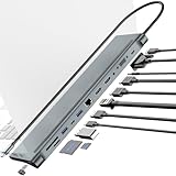 PWAY USB C ハブ 12-in-1ドッキングステーション，4K@30Hz出力 Type C HDMIポート 高速データ転送 1Gbps イーサネット2×HDMI/2×USB3.0/USB2.0/SD/TF/USB C/イーサネットRJ45/DP100W/3.5mmオーディオ/VGA USB TypeCから4K30Hz DP USB-C ドック Thunderbolt 3/4を搭載
