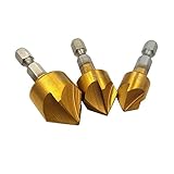 DerBlue 3 Pcs Titanium Chamfering Countersink Drill Bit Set for Wood Metal Quick Change Drill Bit Se
