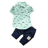 Burning Go ベビー服 ワイシャツ ハーフパンツ Tシャツ 男の子 半袖 髭柄 ロンパース ズボン スーツ 幼児 2点セット 夏 ジュニア お出かけ 普段着 70/80/90/100cm