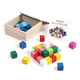 BeeYond １０色 キューブ つみき 説明書 木製 ケース 付き 知育 立体 図形 カラフル (10色×5個：50個セット) BYD-CB50