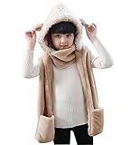 子供用幼児用キュート3 in 1パーカー帽子冬熱ソフトふわふわフルフード帽子withミトンポケットグローブロングスカーフのベビーガールズボーイズ、Greatクリスマス誕生日ギフト