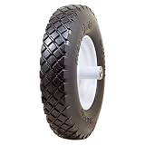 Marathon 4.80/4.00-8" Flat Free Wheelbarrow Tire on Wheel, 6" Centered Hub, 5/8" Ball Bearings, Knob