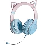 Absdefen Bluetooth5.1 猫耳ヘッドホン 猫耳ヘッドホンワイヤレス ねこみみヘッドセット LED付き 虹色変換 マイク付き 密閉型 可愛い 軽量 折りたたみ 携帯便利 柔らかい サイズ調節可能 有線無線兼用 子供用 大人用 ゲーミング ハンズフリー通話可能 知育 学習 音楽 語学勉強 子供 大人 学生用 クリスマス/誕生日/新年プレゼント 贈り物 (藍)