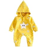 Famuka ベビー 服 新生児 秋冬 フリース ロンパース カバーオール 可愛い 星柄 フード付き(0-3M, イエロー)