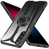 Zabarsii Xperia 10 IV 用の ケース リング ソニー SO-52C 用の カバー 5G対応 SOG07 スマホケース クリア TPU 耐衝撃 滑り止め 黒 メッキ加工 一体型 スタンド機能 車載ホルダー ストラップホール付き Sony エクスペリア10IV 用の ケース ブラック