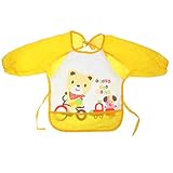 B Blesiya 子供 芸術 スモック 防水 アーティスト ペイント エプロン 長袖 黄色 クマ