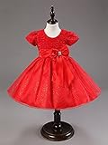 M.Z.L　子供ドレス キッズドレス ワンピース 女の子 ガールズ フォーマル 発表会 結婚式 入園式 お姫様 バラ リボン飾り　 ベビーカレン 結婚式 お宮参り セレモニードレス (6＃, レッド)