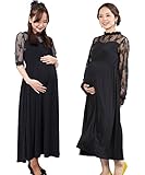 Sweet Mommy マタニティ 授乳服 ワンピース 授乳口付き レース切り替え 5分丈・S ブラック
