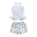 Kakakiベビー女の子夏ノースリーブTシャツトップブラウスwith Pailletteショーツセット カラー: ホワイト