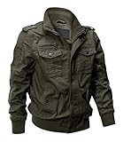 EKLENTSON メンズ コットン 軽量 マルチポケット ジップフロント スタンドカラー ミリタリージャケット ウィンドブレーカー US サイズ: Medium カラー: グリーン