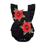 ベビー　ロンパース　カバーオール　夏　おしゃれ　可愛い　女の子　ガールズ　刺繍　花　夏　通気性　ソフト　黒　白 (XL, ブラック)