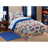 5pc Boy Blue Green Red Car Truck Transportation Twin Comforter Set (5pc Bed in a Bag) [並行輸入品]