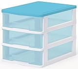 サンコープラスチック 小物収納3段 ストッキー 幅26.4×奥35×高28cm ターコイズブルー