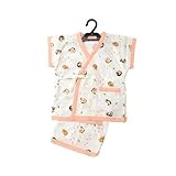 ベビー 甚平 二重ガーゼ 綿紅梅 丈短タイプ 寝ん猫柄 衿サーモンピンク 90cm