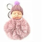 Dollandかわいい睡眠赤ちゃん人形キーチェーンPom Pom Dollフォックスファーボールキーリングバッグ車チャームペンダントアクセサリー As the Description 33