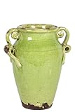 Urban Trends Ceramic Tuscan Vase with Round Mouth and 2 Handles Craquelure, Distressed Yellow Green 