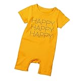 Tovadoo ベビー　ロンパース　半袖　ハッピー　アルファベット柄　元気イエロー　夏　コットンブレンド　可愛い　カッコイイ　ファッション　爽やか　夏休み　海遊び　遊園地　リゾート　旅行　室内　出産祝