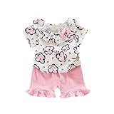 Dourabbi 子供服 服セット 女の子 春 可愛い 幼児 赤ちゃん 2本 幼児 赤ちゃん 女の子 花 プリント トップス+ショートパンツの服 (6, ピンク)