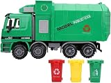 ごみ収集車のおもちゃ、子供のシミュレーションの慣性3つのゴミが付いているごみ収集車の衛生車モデルのおもちゃ (グリーン)