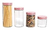 アンカーhockingglass円柱Jar Set withギンガムLids レッド 12941
