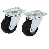 uxcell キャスターホイール　ゴム・単一ホイール　長方形・トッププレート　ブラック　シルバートーン　2個入り