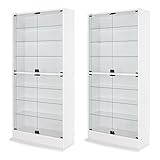 【地球家具】NEWコレクションラック新シリーズ 幅83cm 開き戸 ハイタイプ 本体【大きさが選べるコレクションケース】 [耐震・鍵付] LED兼用 （開き戸 ハイタイプ、中型（奥行29cm）、ホワイト） 2台セット