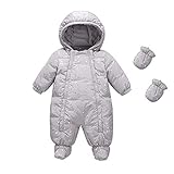Baby nest ベビー服 カバーオール 長袖ロンパース ダウンコート フード付き 防寒 秋冬用 男の子 女の子 星柄 グレー 9-12ヶ月