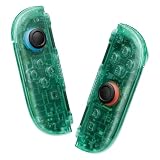 eXtremeRate Joycon 2対応用DIY交換シェルボタン、Nintendo Switch 2対応フルセットハウジングケース+デコレーションストリップ+ミドルブラケット+ボタン+工具キット デラックス版-クリア系【エメラルドグリーン】