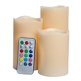 LEDキャンドル リモコン付 3個セット 間接照明（GT-DZCB-SET3-RGB） LED キャンドルライト リアル 癒し 本物のロウ(ワックス)使用 自動消灯タイマー 照明モード インテリアライ