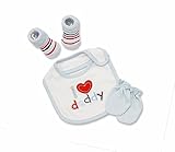 Blue 3 Piece Gift Set - I Love Daddy- Inc Socks, Mittens & Bib - 0-6 Months - 100% Cotton by KATIES 